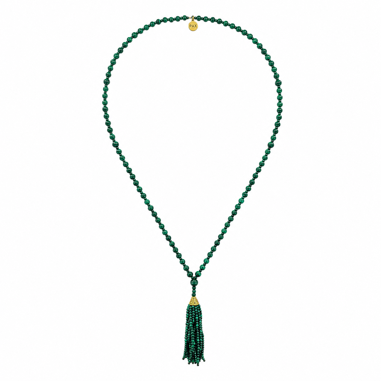 Majestic Malachite Mala Tassel Necklace
