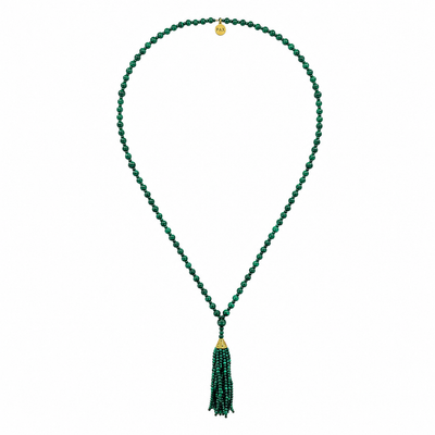 Majestic Malachite Mala Tassel Necklace