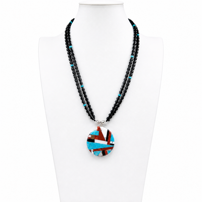 Mosaic Turquoise Inlay Shell Necklace Santo Domingo Reversible