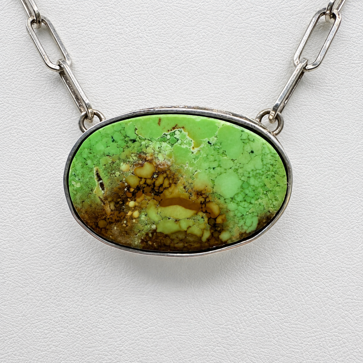 Navajo Silver and Rare Gaspeite Necklace Hand Made
