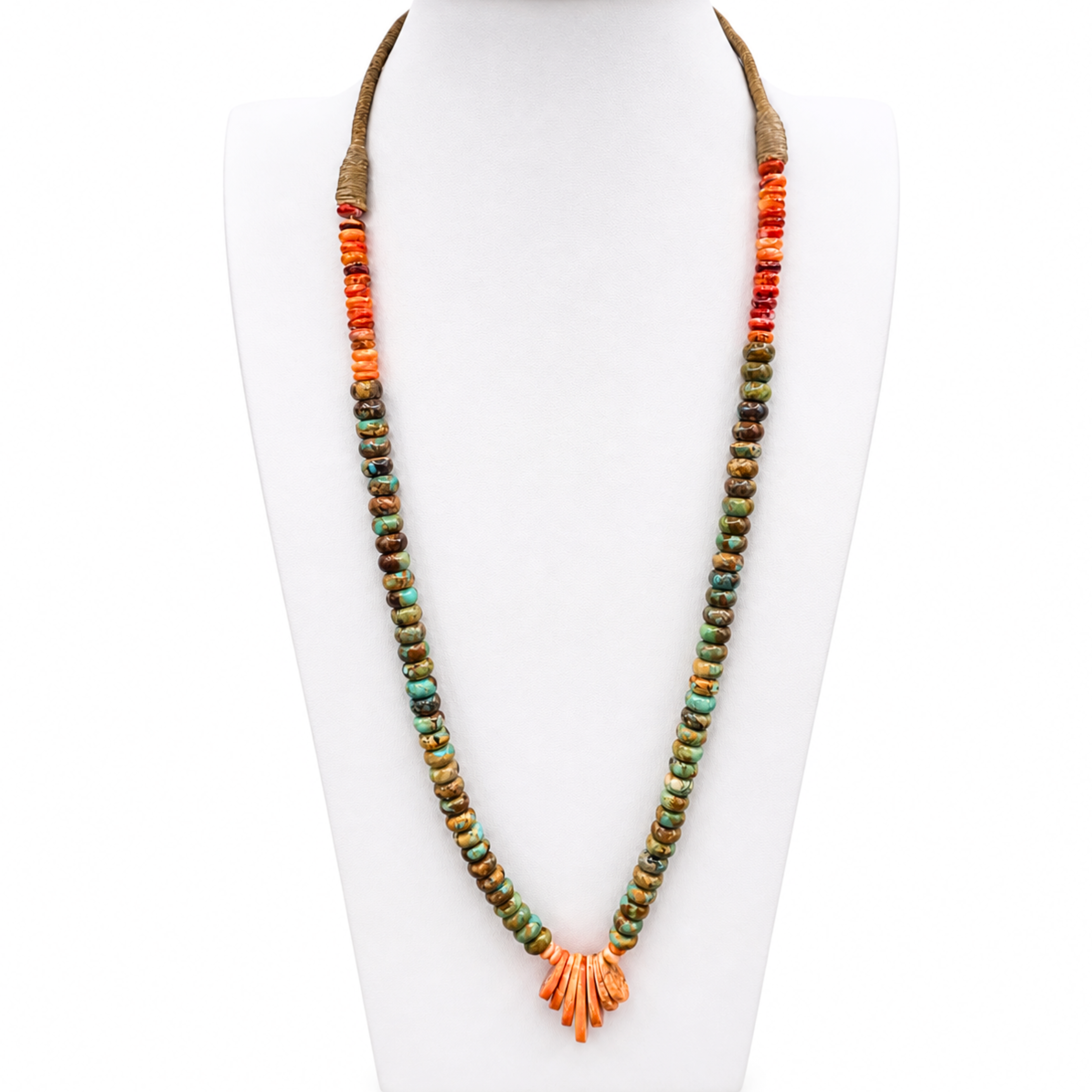 Nevada Green Turquoise and Orange Spiny Oyster Necklace Santo Domingo