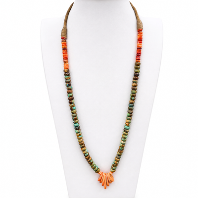 Nevada Green Turquoise and Orange Spiny Oyster Necklace Santo Domingo