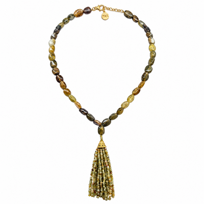 Grossular Green Garnet Oval Mini Mala Necklace