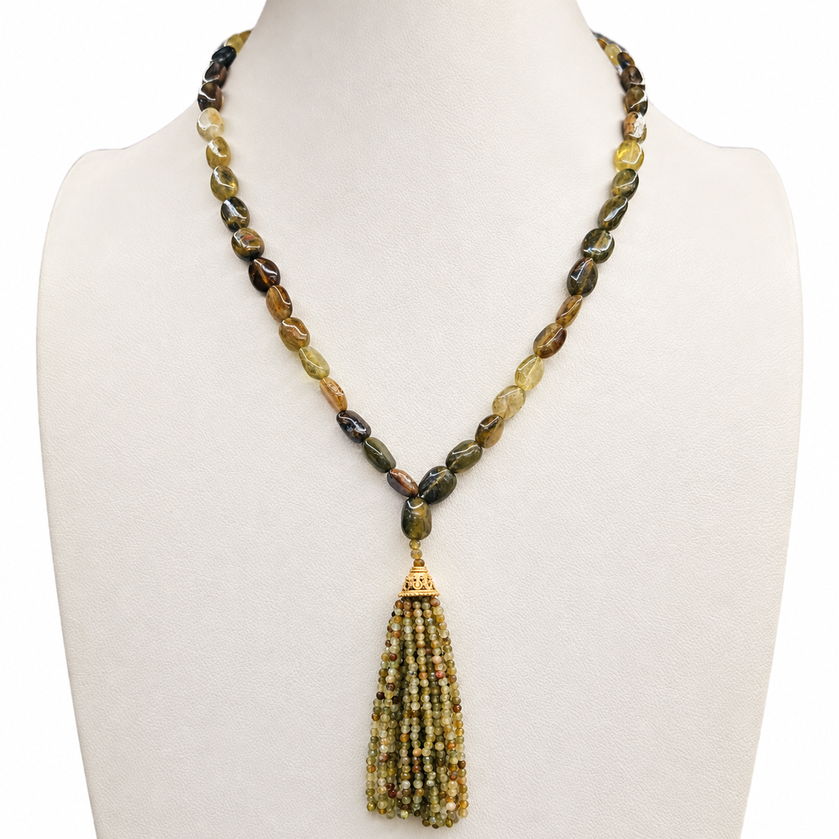 Grossular Green Garnet Oval Mini Mala Necklace