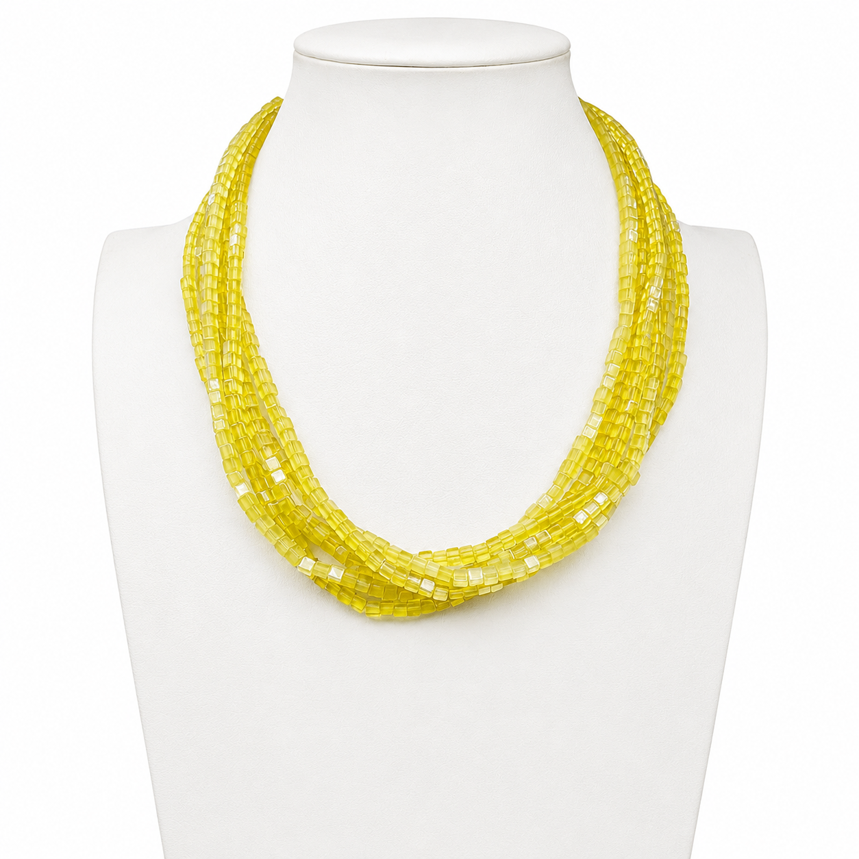 Yellow Serpentine and Heishi Six Strand Necklace Santo Domingo