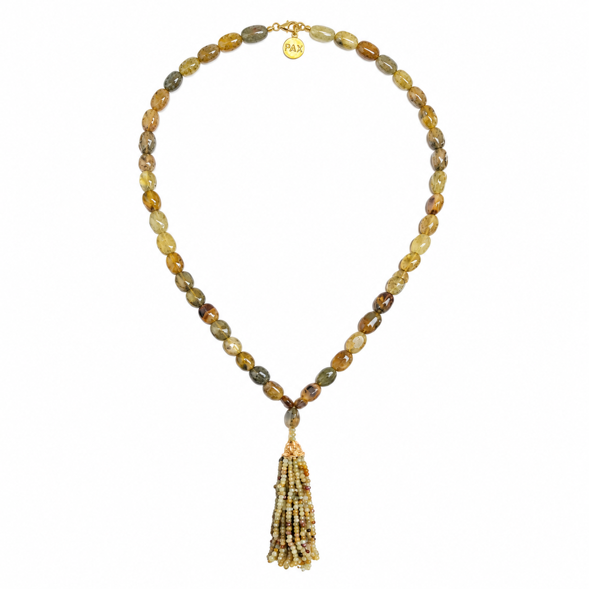 Grossular Green Garnet Oval Tassel Mala Necklace
