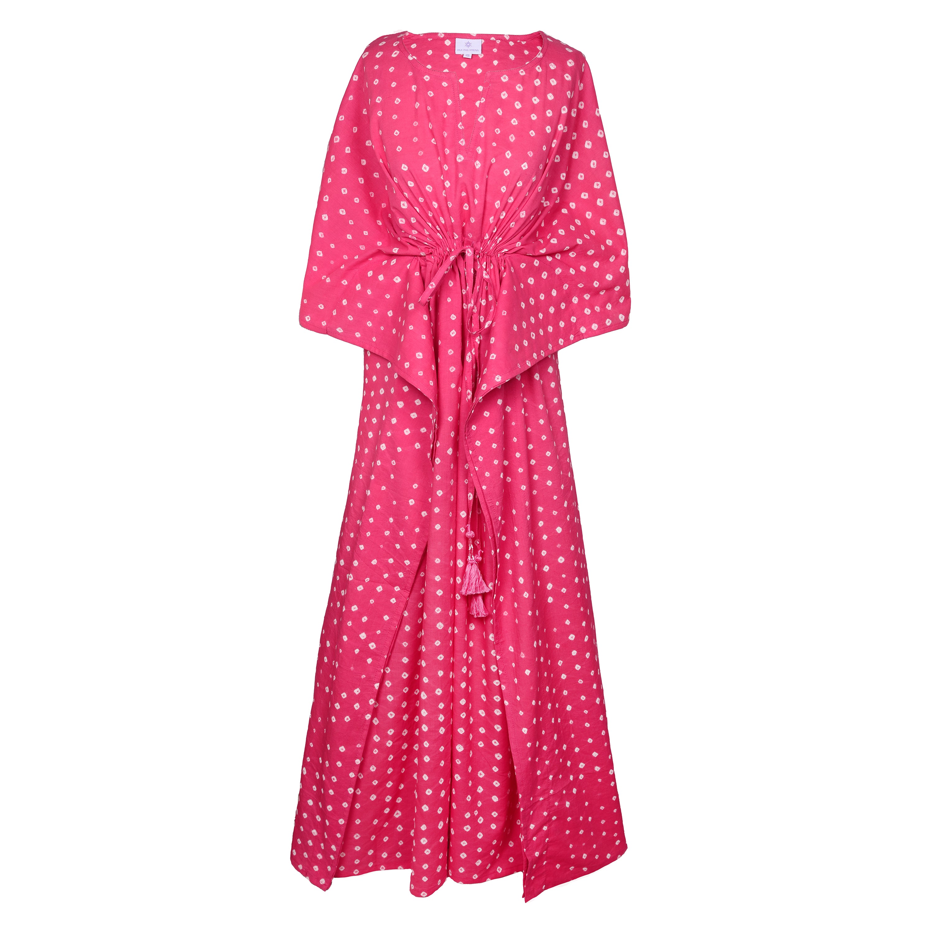 Passe-Partout Pink Polka Dot Hand Tie Dyed Maxi Kaftan Dress