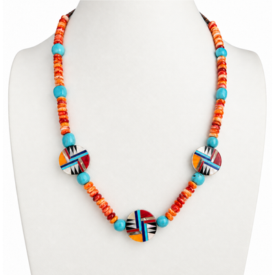 Santo Domingo Inlay Turquoise and Spiny Oyster Necklace