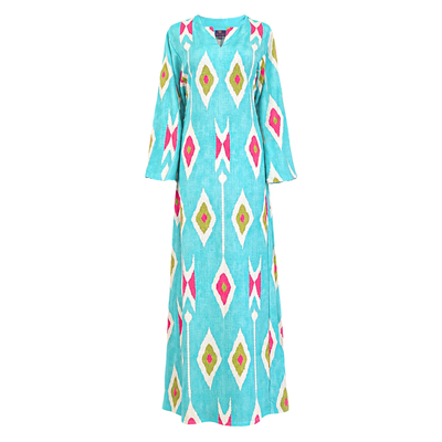 Tashkent Turquoise Italian Silk Long Tunic Dress