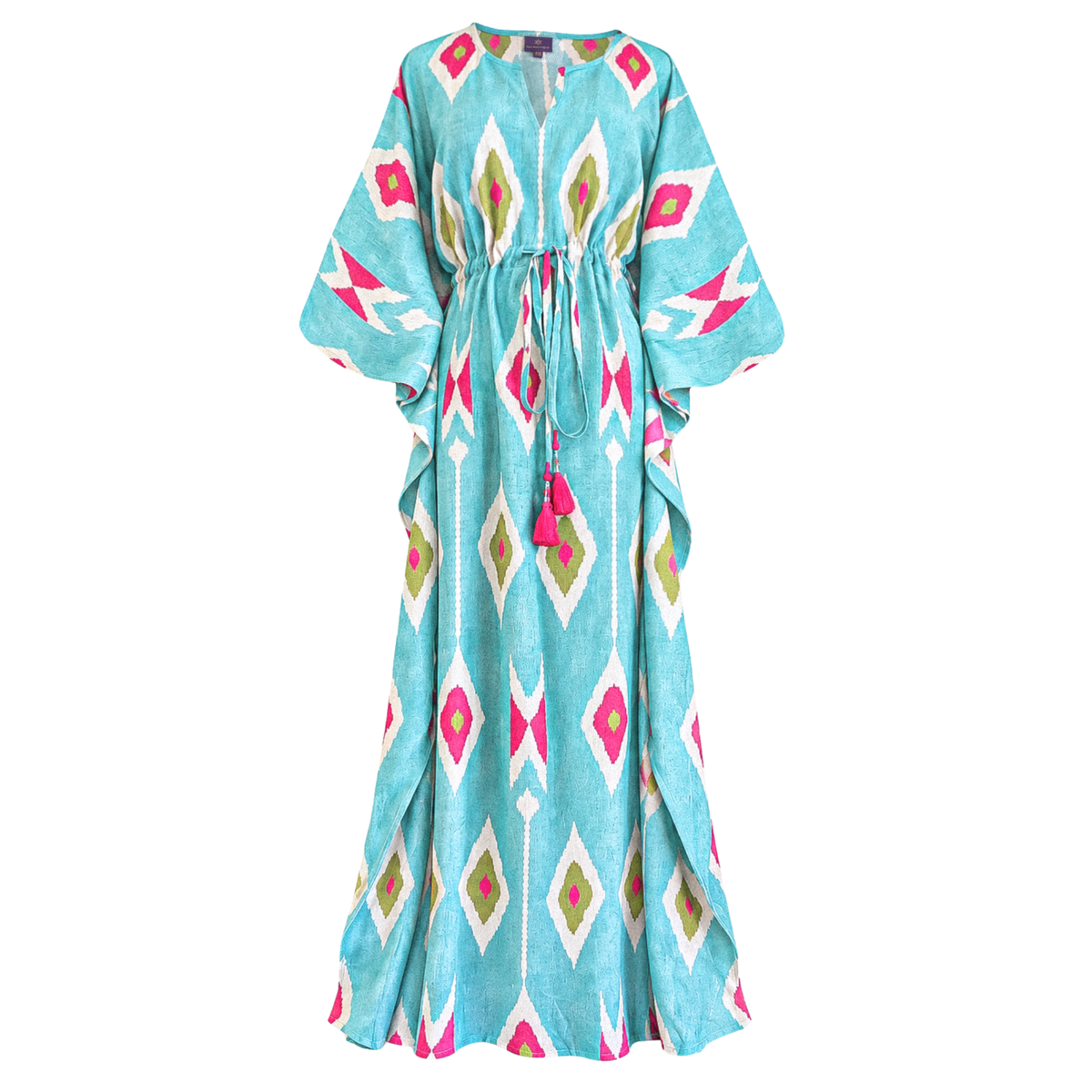 Tashkent Turquoise Italian Silk Maxi Kaftan Dress