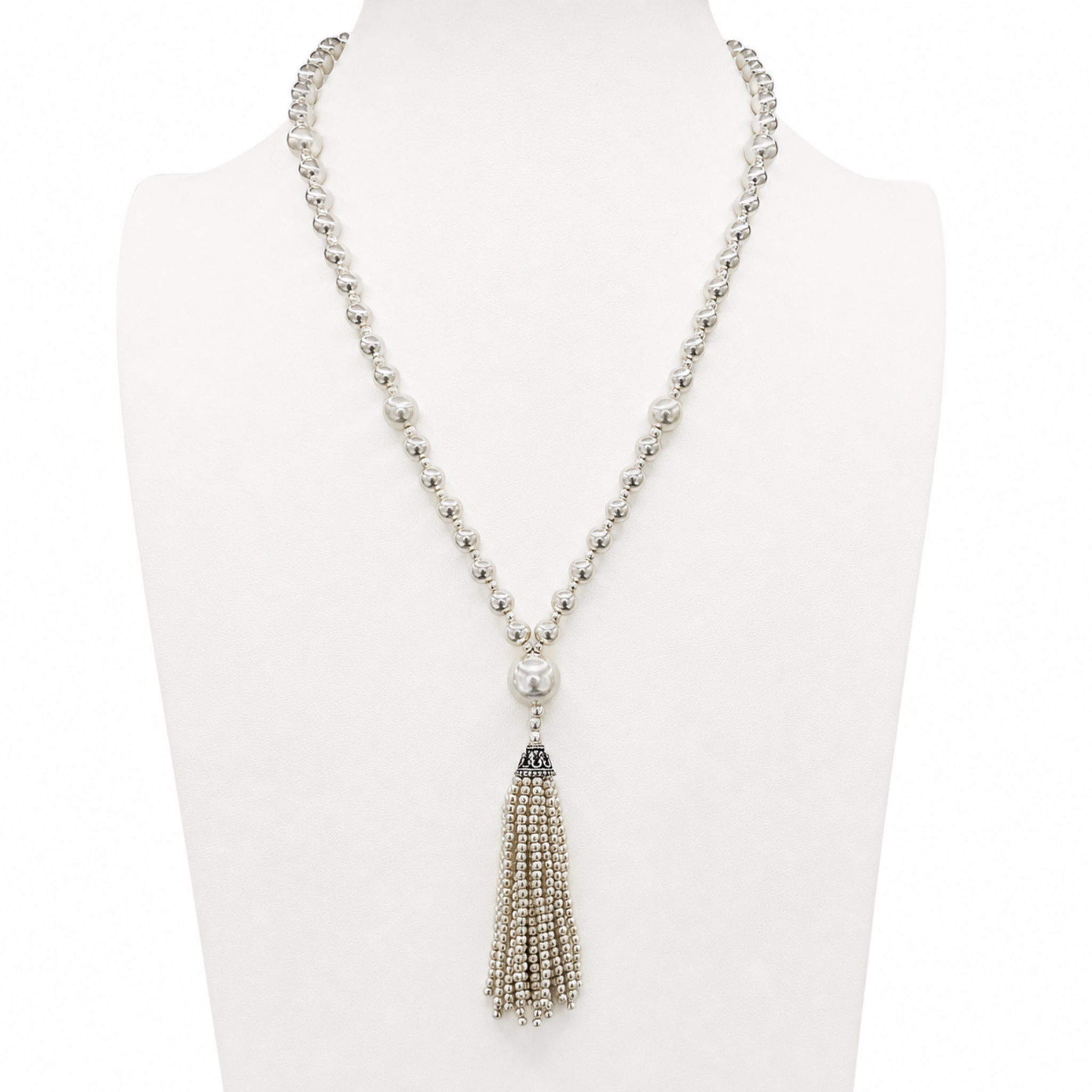 Pure Silver Mini Mala Tassel Necklace