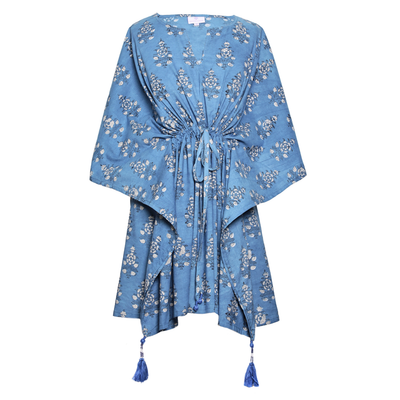 Francesca French Blue Short Kaftan Dress Natural Indigo Dyes