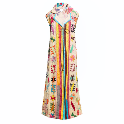 Arya Hand Embroidered Long Cotton Vest One of a Kind