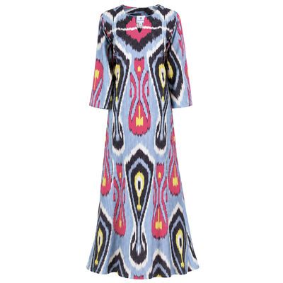 Andijan Pink and Azzurro Ikat Long Cotton Tunic Only One Available