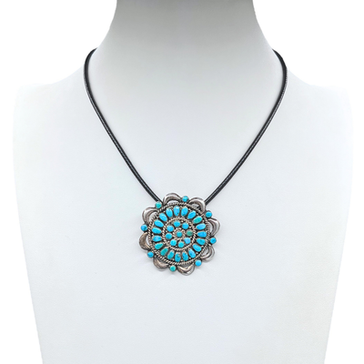 Vintage Zuni Turquoise Silver Pendant/Pin Necklace