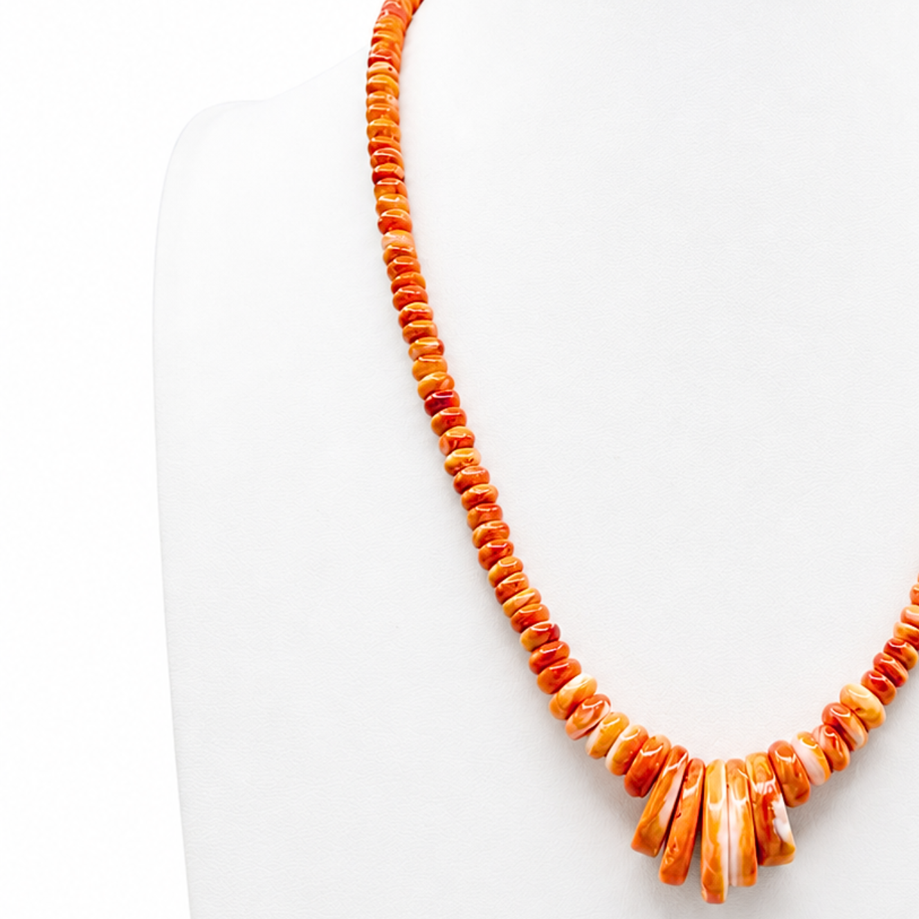 Orange Spiny Oyster and Heishi Santo Domingo Necklace