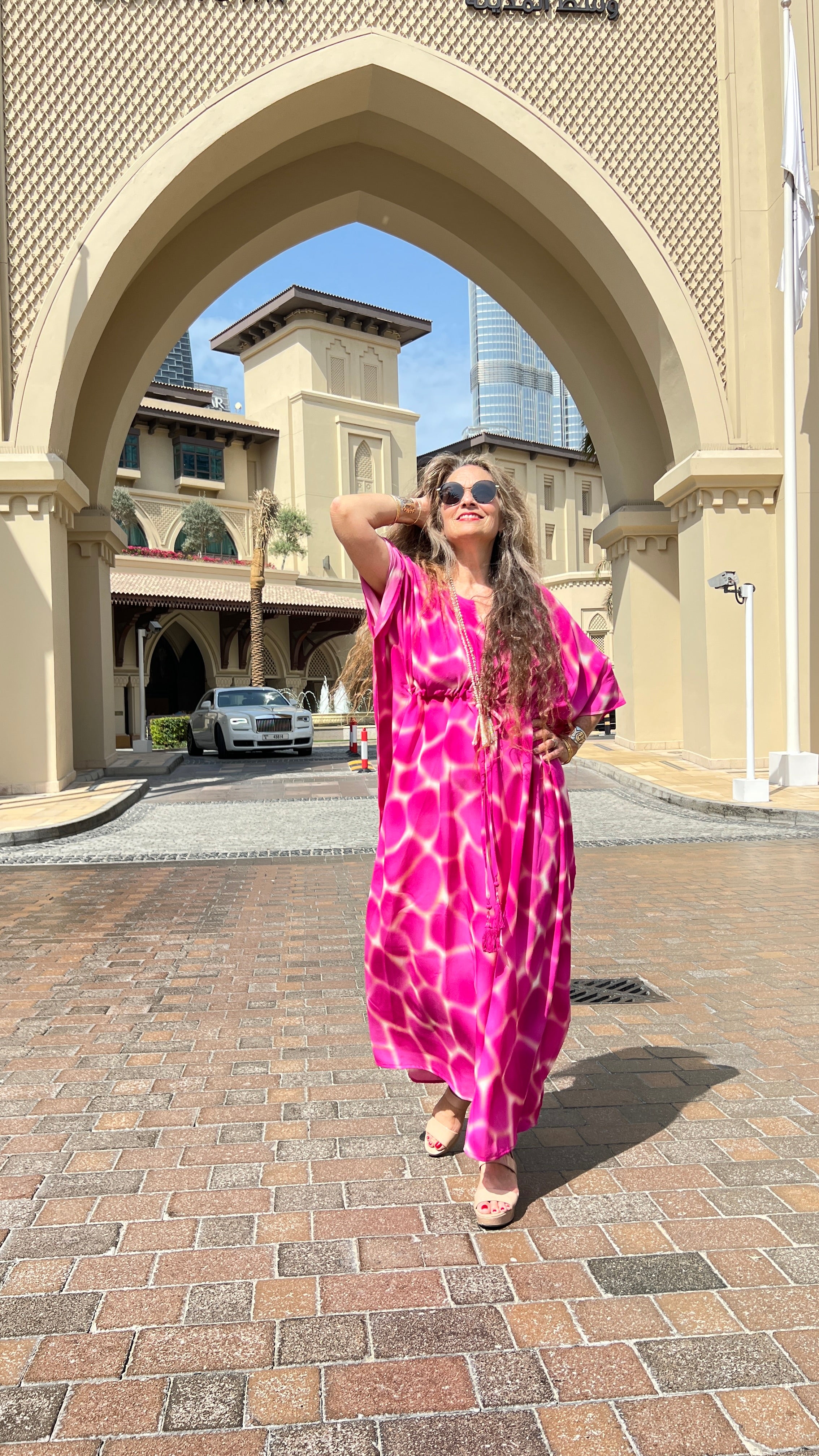 Zirafa Giraffa Magenta Italian Silk Maxi Kaftan