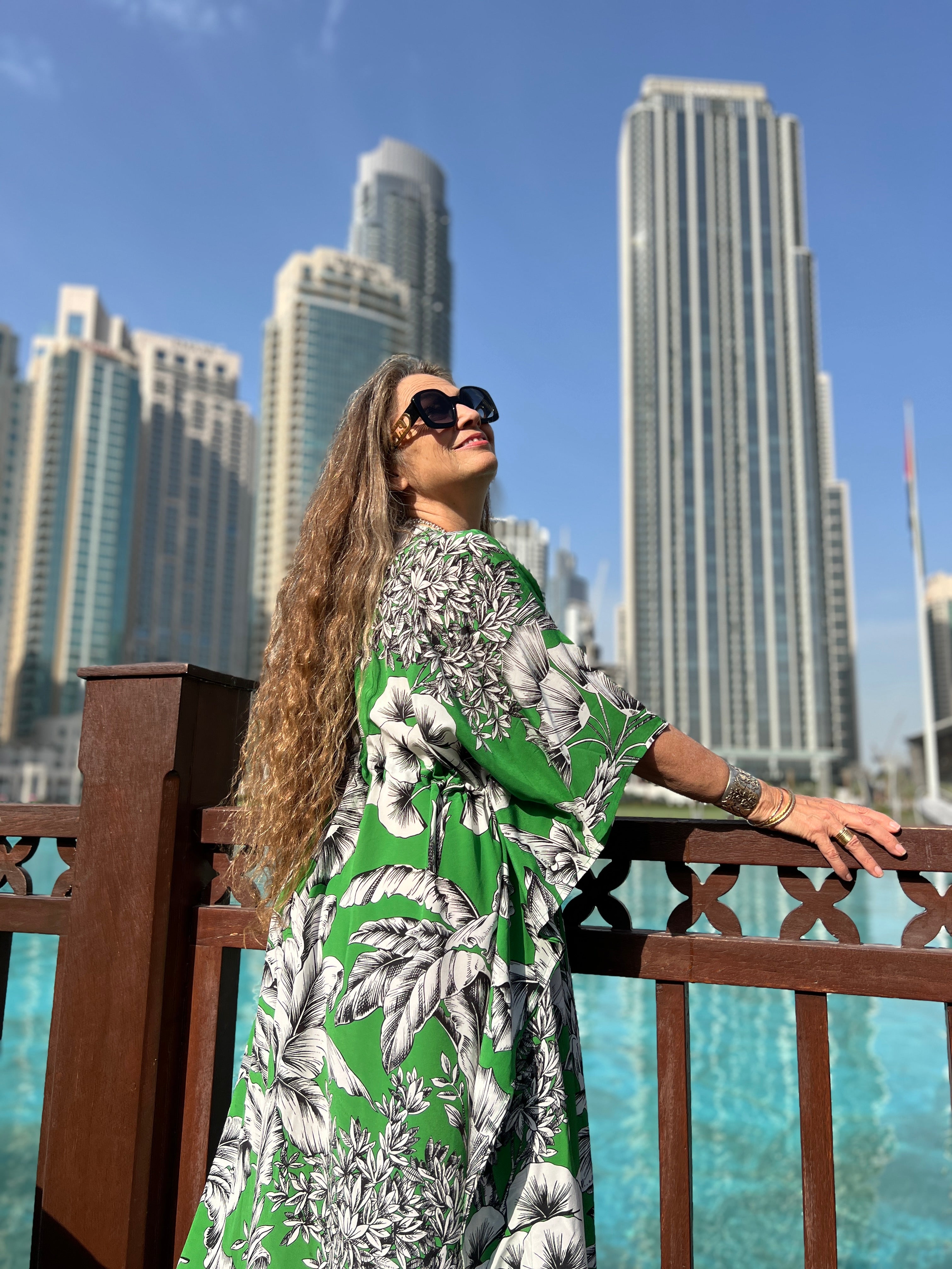 Giardino Verde Italian Silk Maxi Kaftan Dress