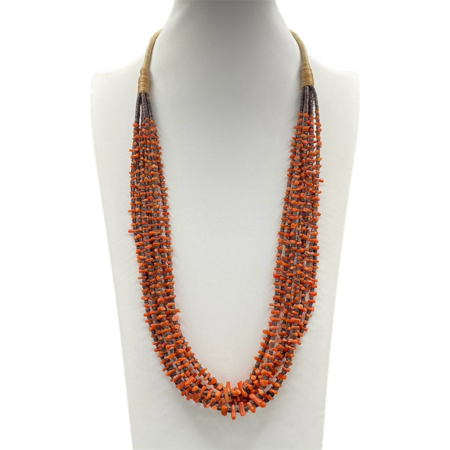 Apple Coral and Heishi Shell Necklace Santo Domingo