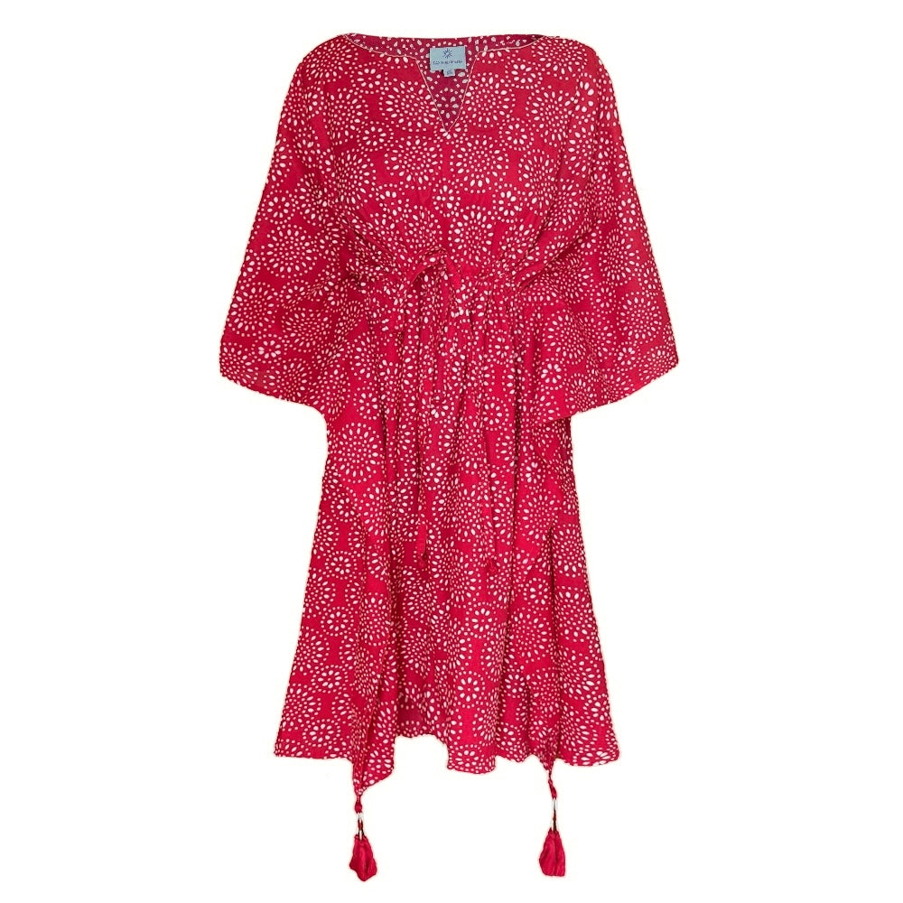 Ronnie Red Midi Cotton Kaftan Final Sale