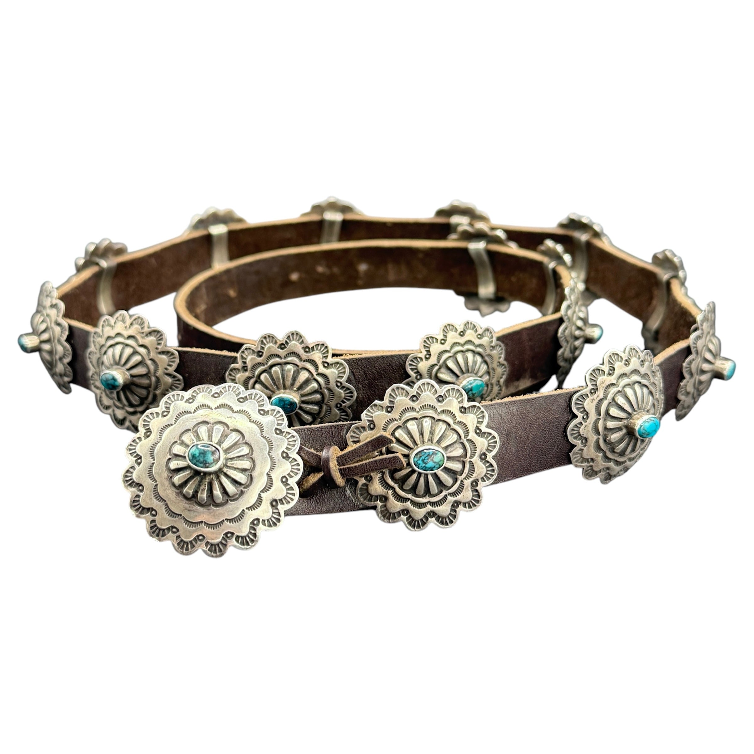 Vintage Navajo Silver and Turquoise Concho Belt