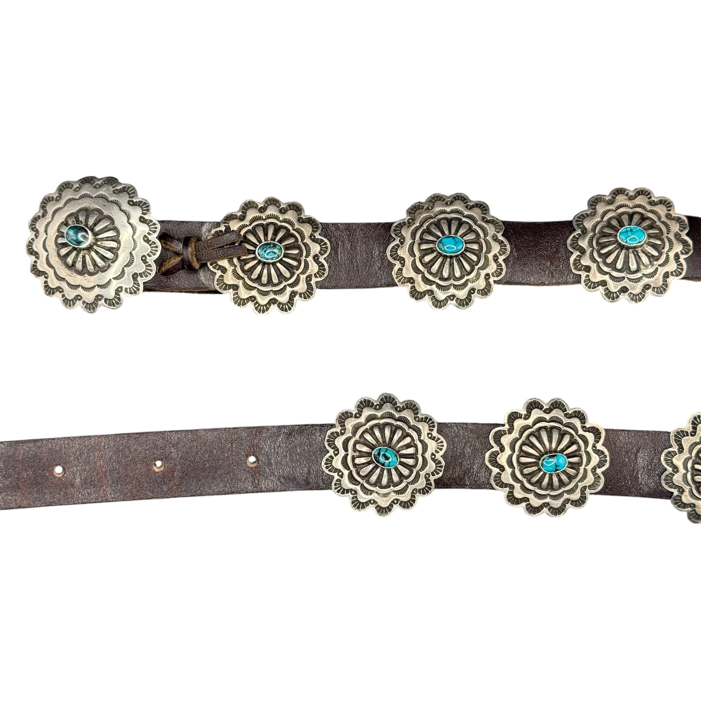 Vintage Navajo Silver and Turquoise Concho Belt