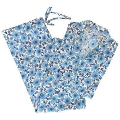 Benedetta Blue Floral Long Sleeve Pajamas Hand Printed