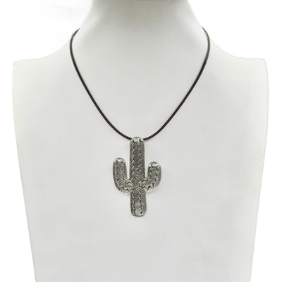 Navajo Silver Tufa Cast Saguaro Cactus Necklace
