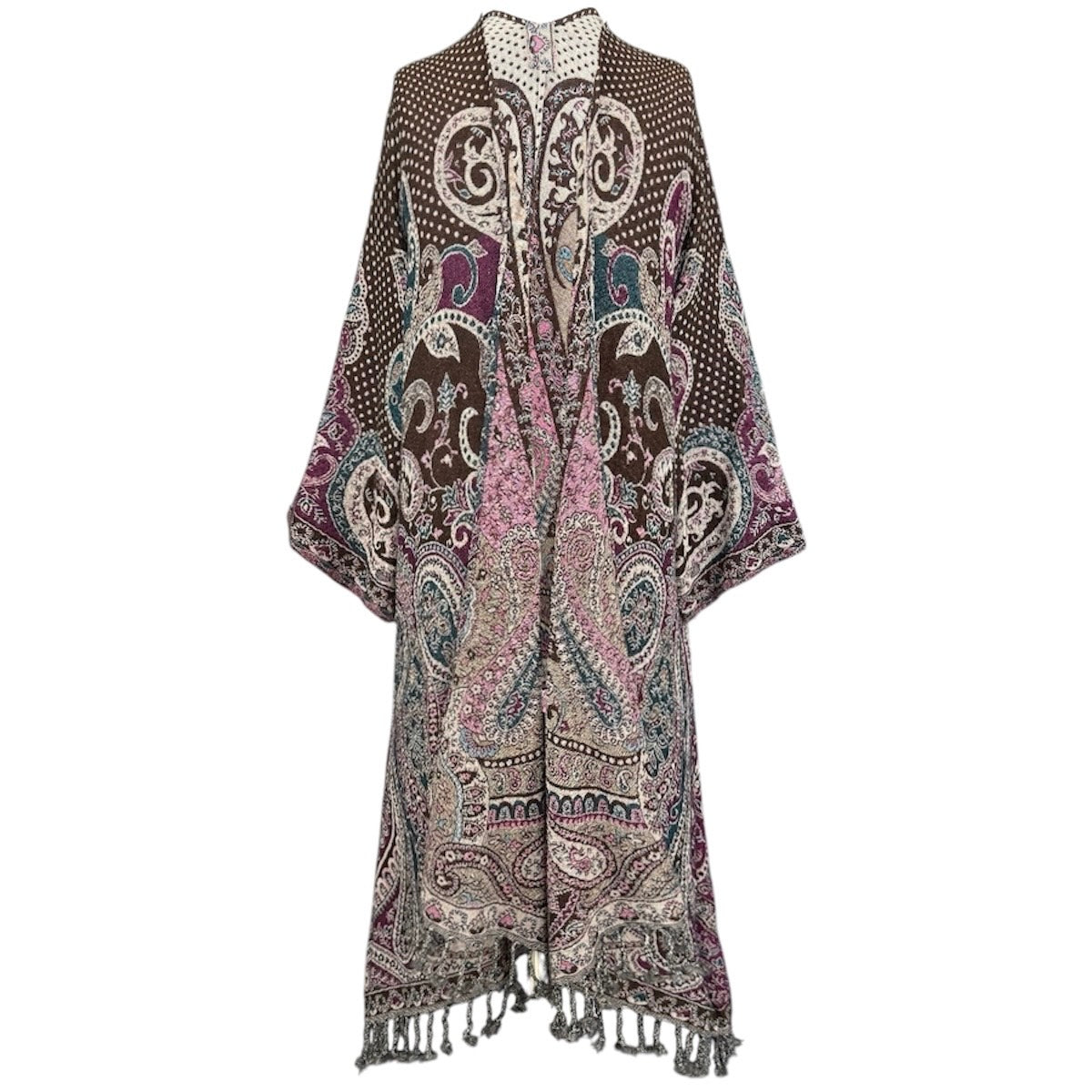 Bahrain Brown Polka Dot Paisley Kimono Coat One of a Kind