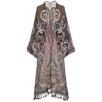 Bahrain Brown Polka Dot Paisley Kimono Coat One of a Kind