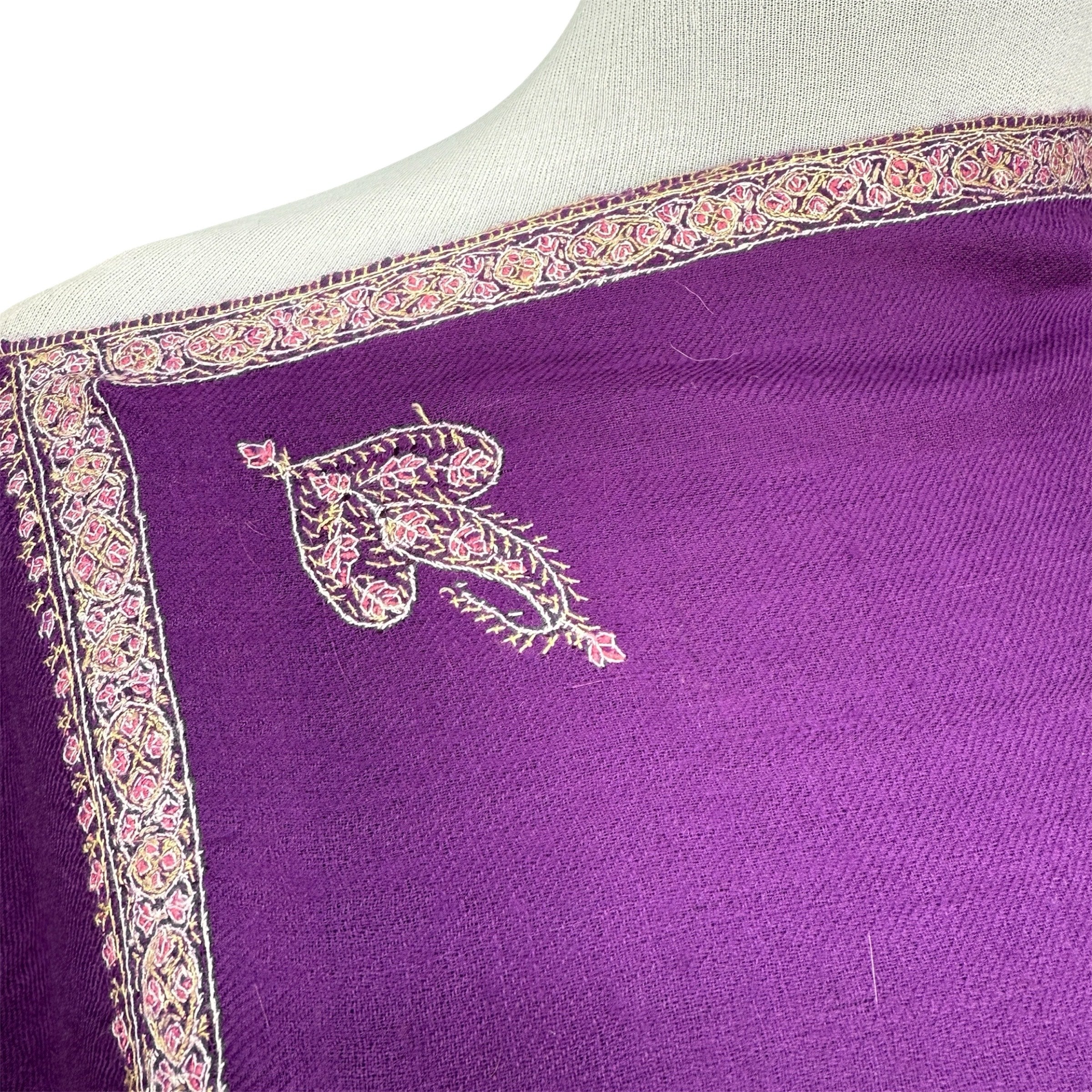 Purple Hand Embroidered Pashmina Shawl One of a Kind
