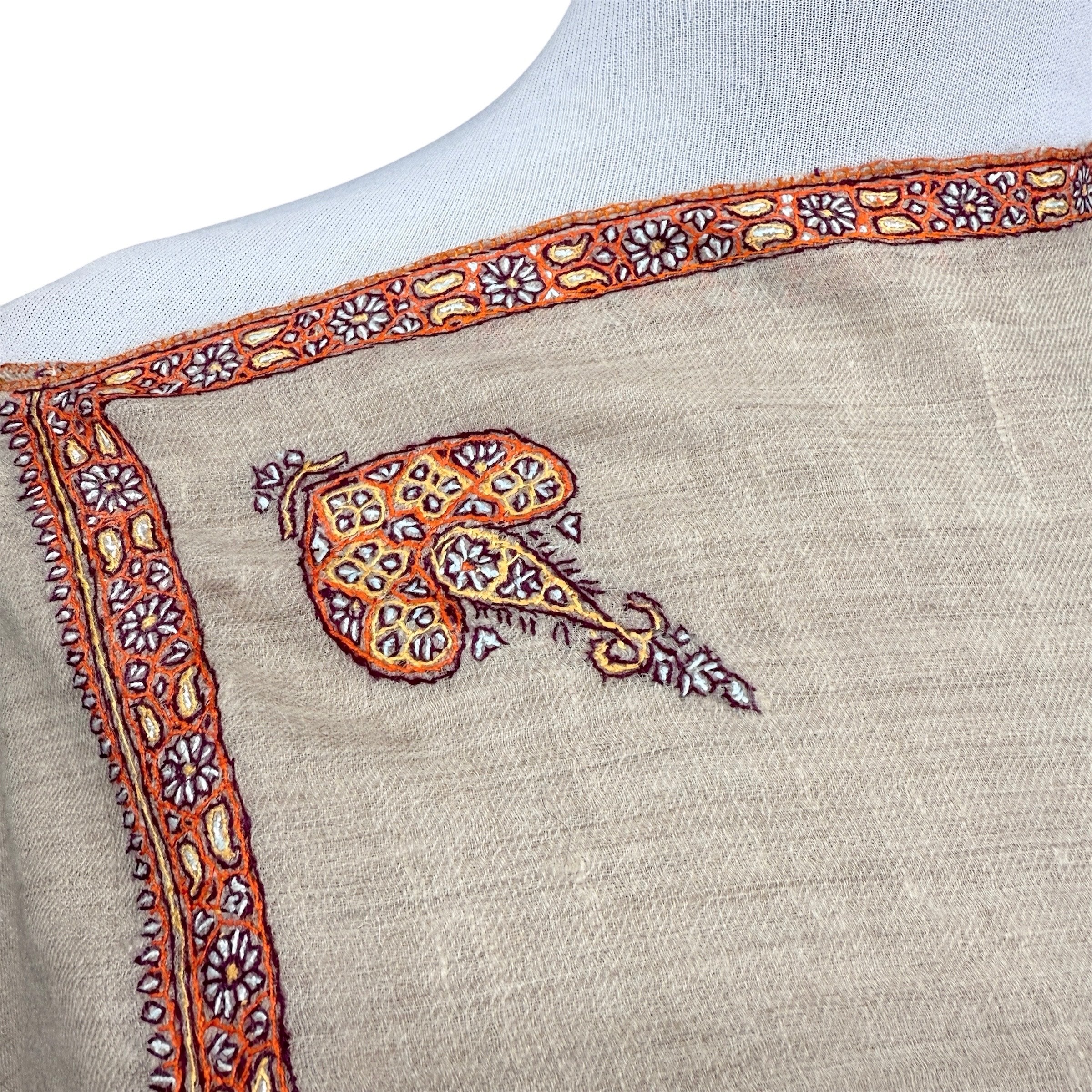Natural Hand Embroidered Pashmina Shawl One of a Kind