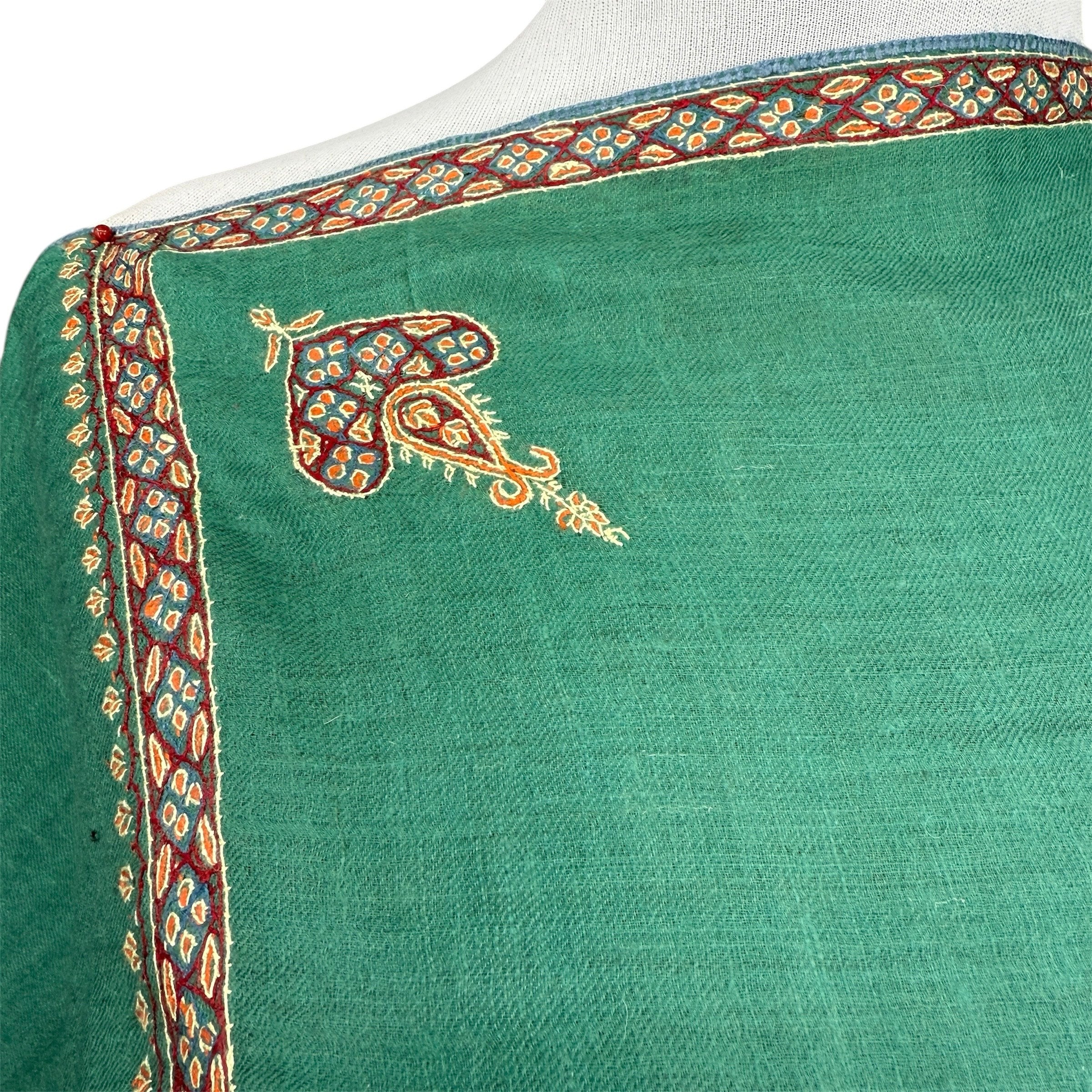 Capri Green Hand Embroidered Pashmina Shawl One of a Kind
