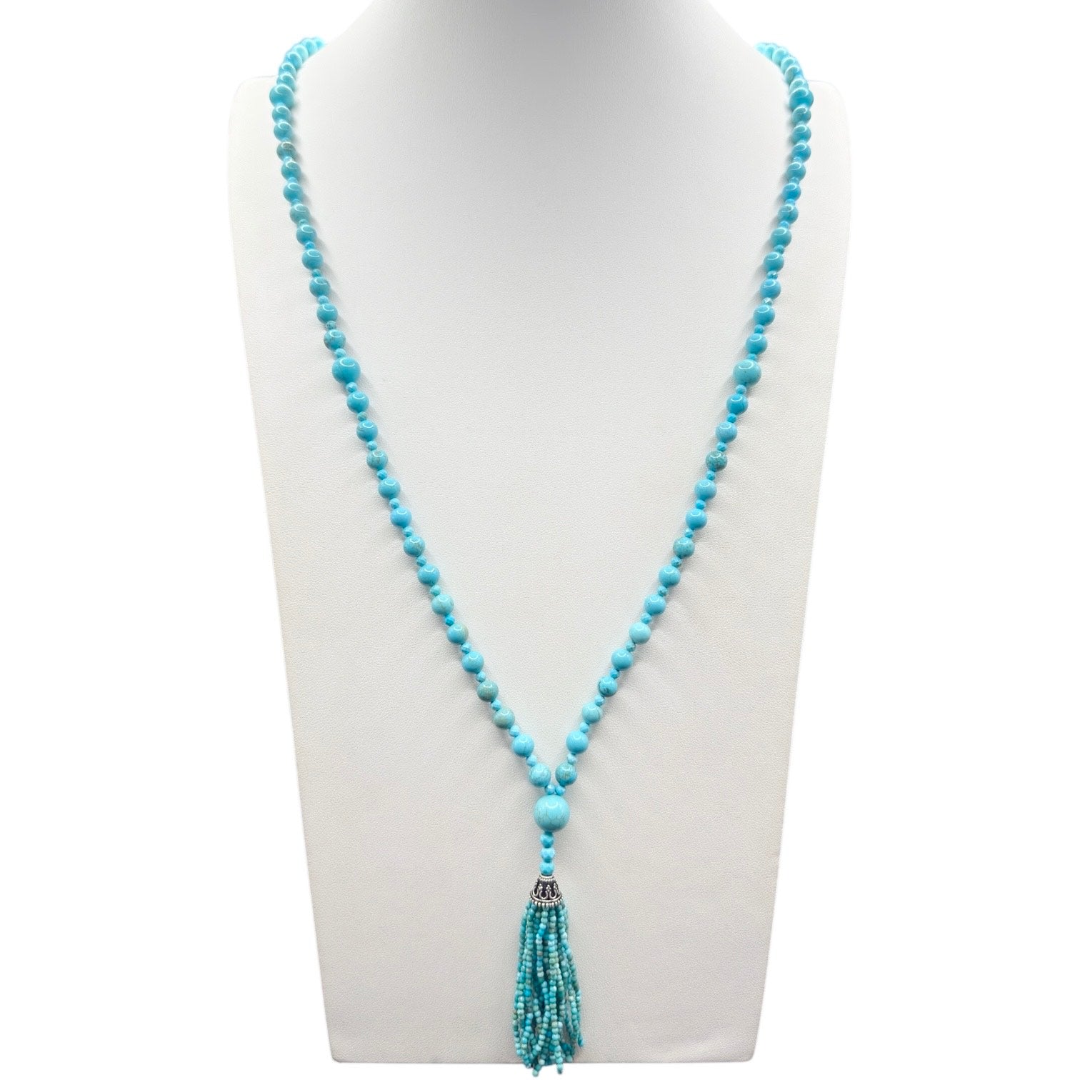 Genuine Arizona Turquoise Tassel Mala Necklace