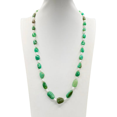 Rare Chrysoprase Nugget and Pearl Necklace