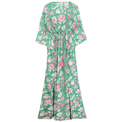 Capri Green Floral Maxi Kaftan Dress