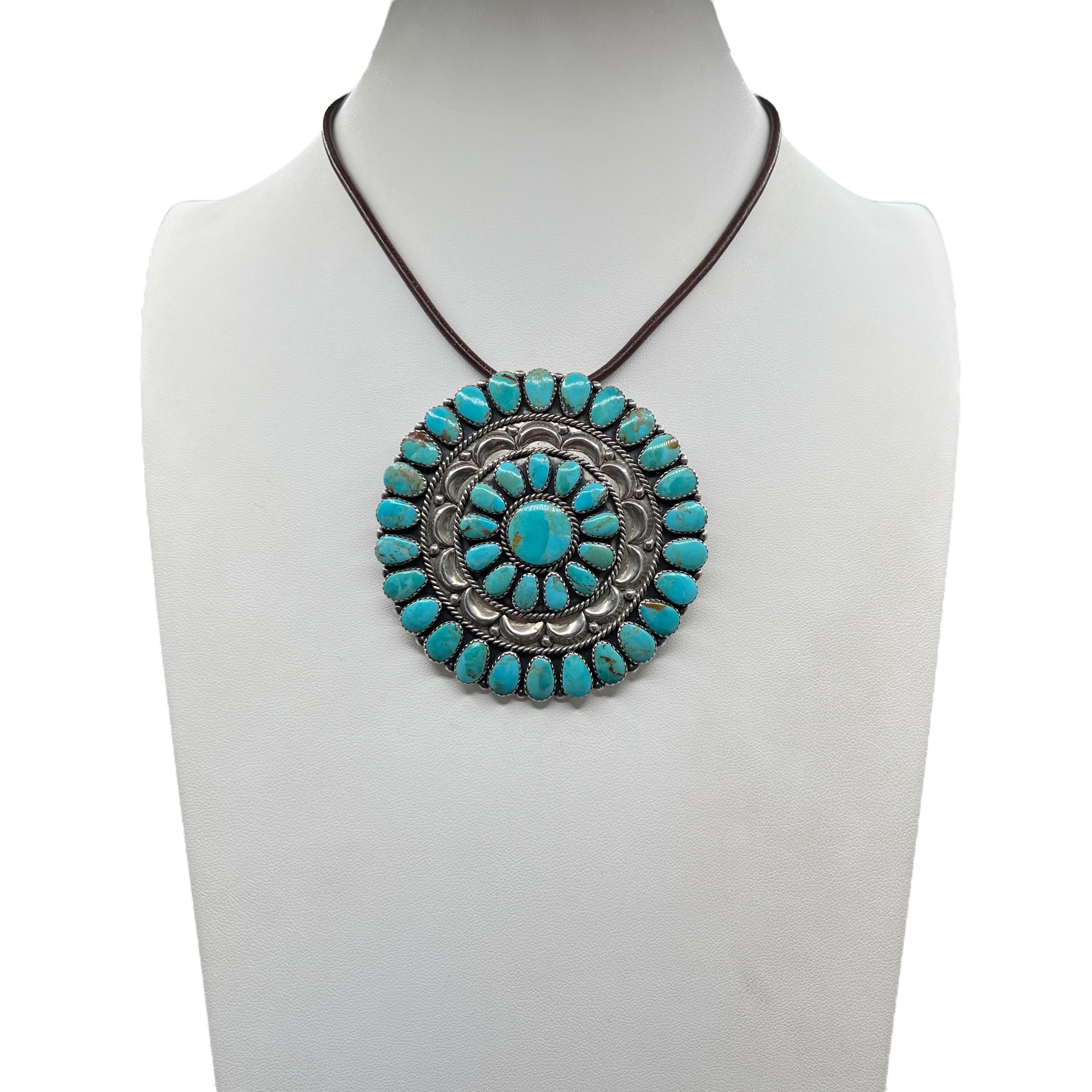 Vintage Navajo Cluster Turquoise Sterling Silver Pendant