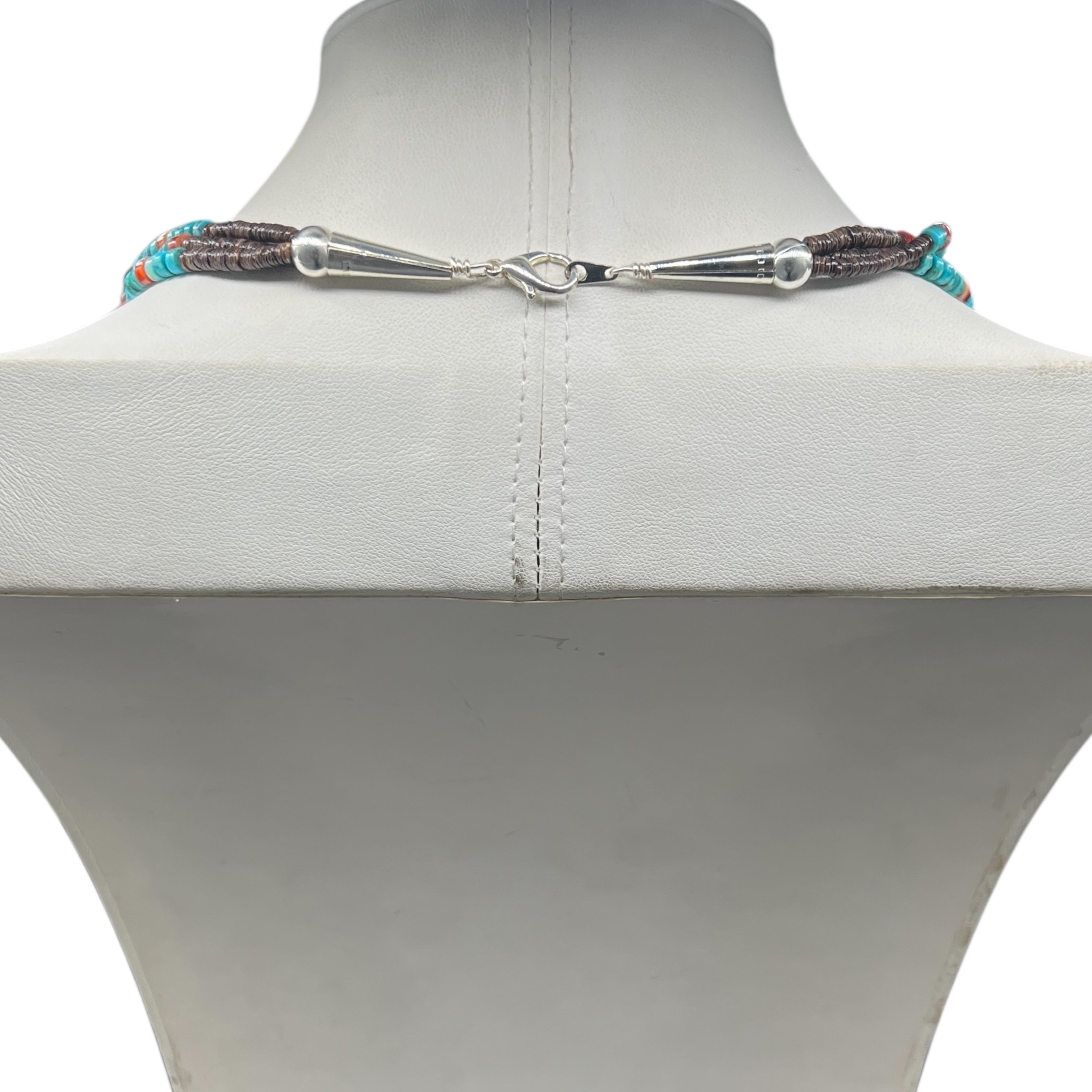 Turquoise, Pen Shell, and Apple Coral Necklace Santo Domingo