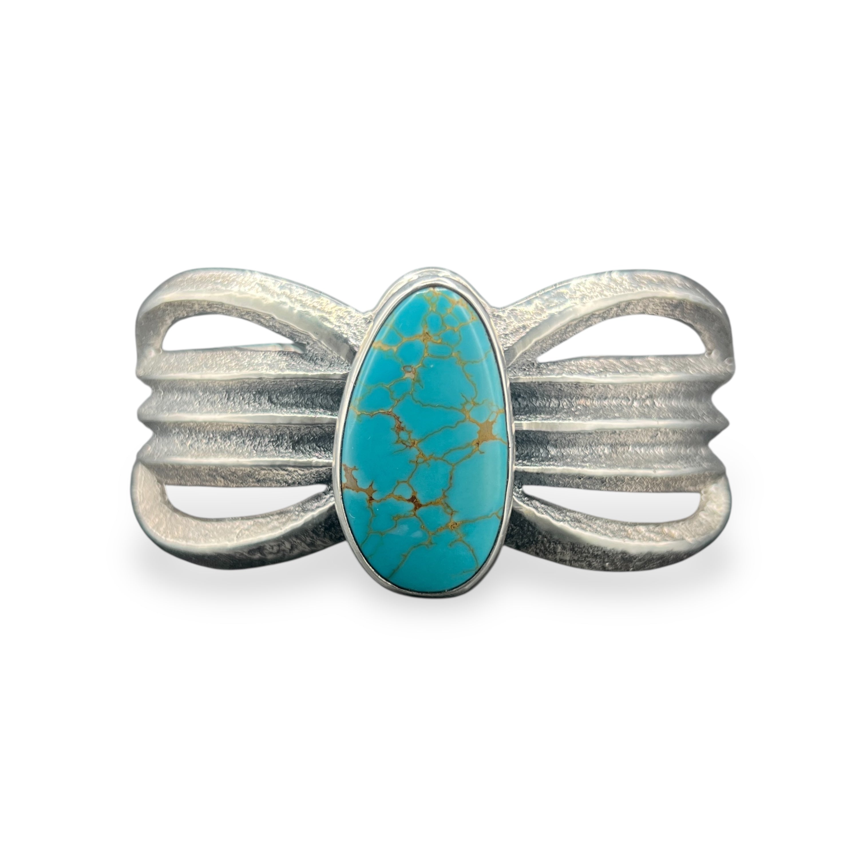 Navajo Kingman Turquoise Sterling Silver Tufa Cast Cuff