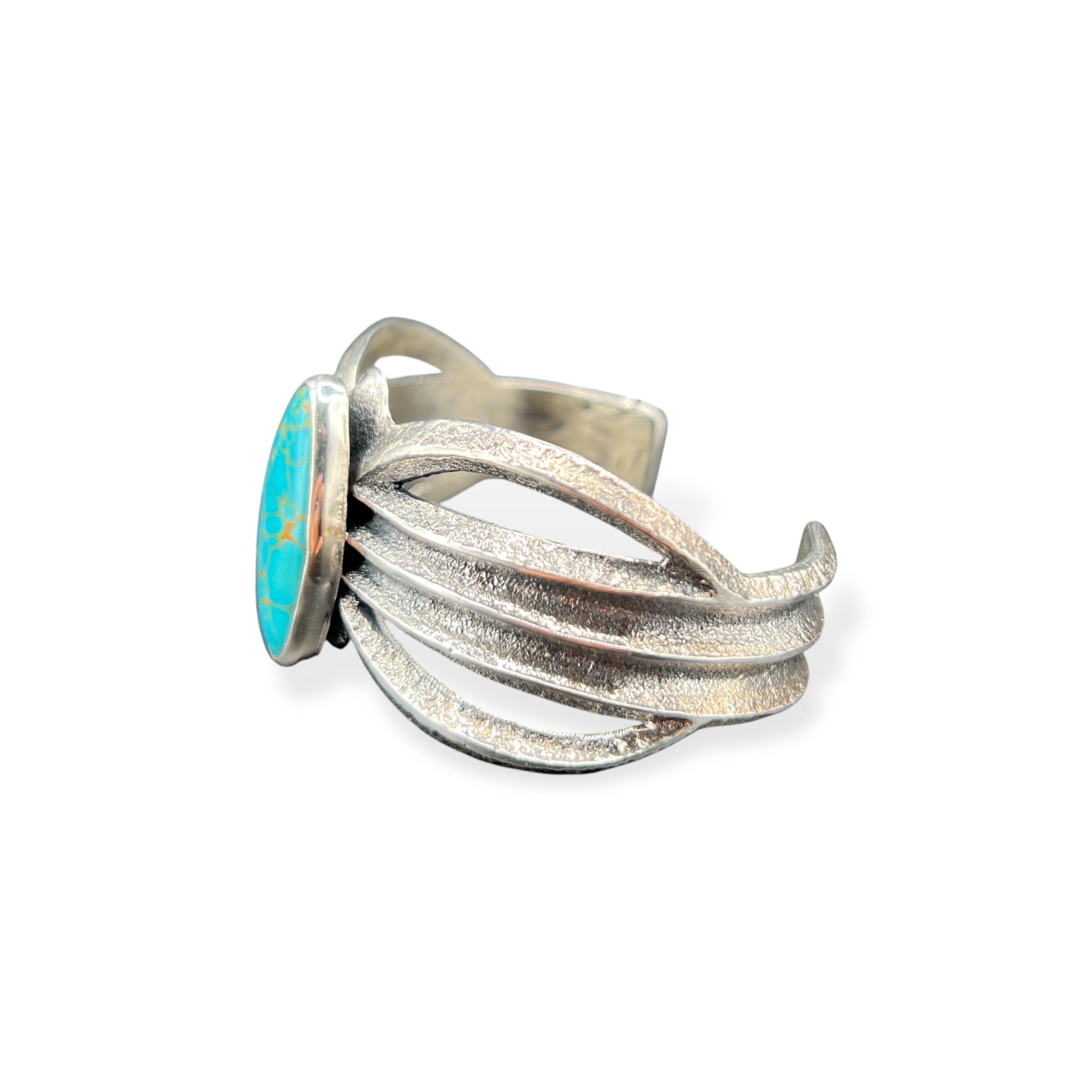 Navajo Kingman Turquoise Sterling Silver Tufa Cast Cuff