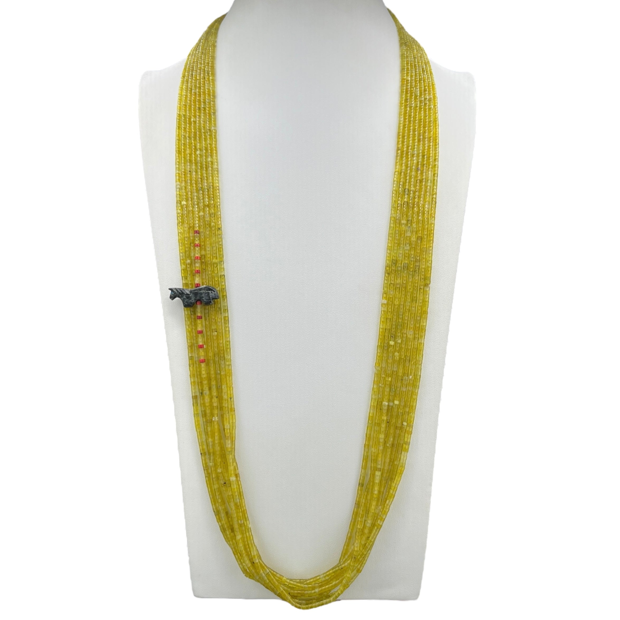 Yellow Serpentine and Coral Necklace Santo Domingo