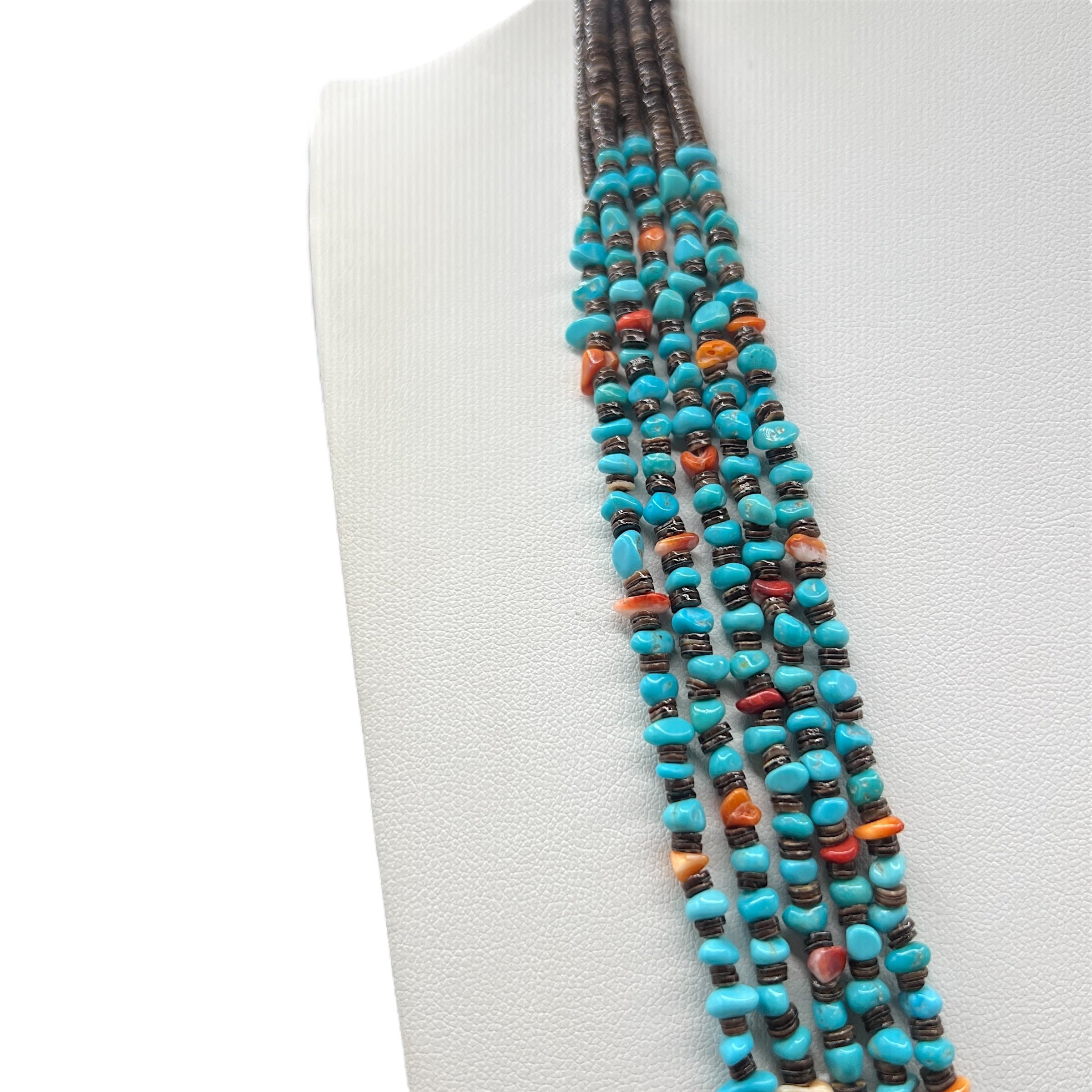 Turquoise Spiny Oyster and Baby Olive Shell Heishi Jacla Necklace Santo Domingo