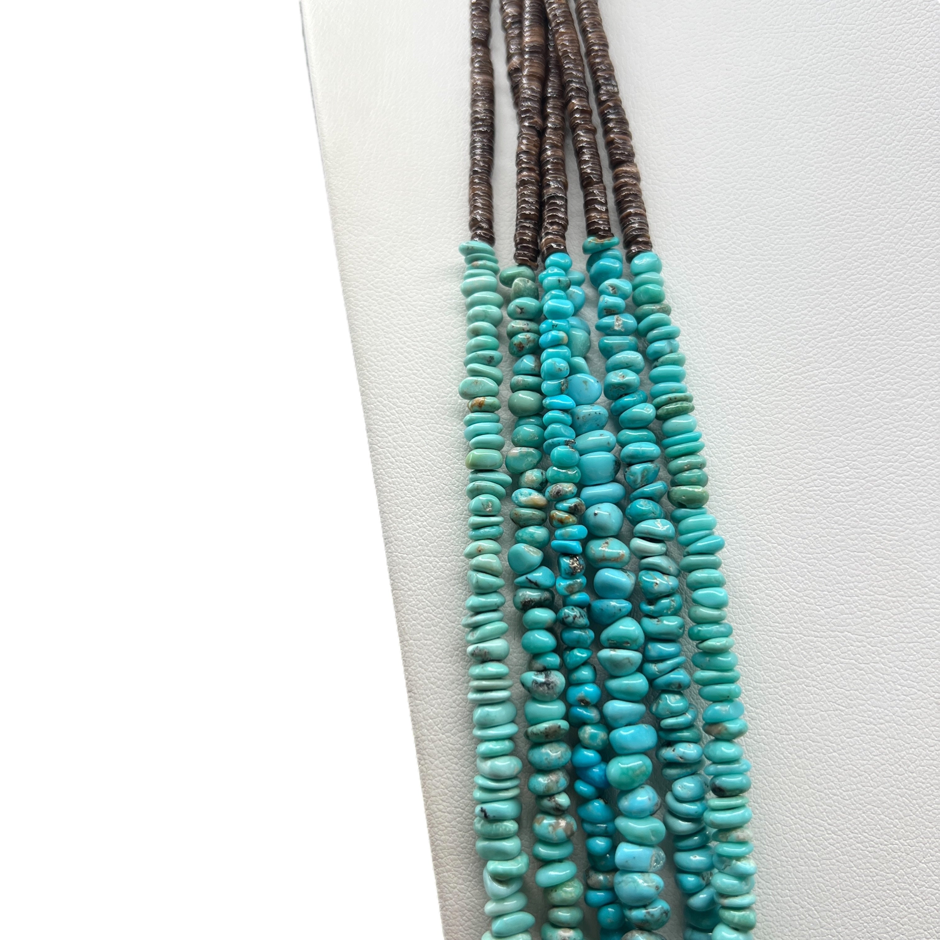 Kingman Turquoise, Heishi, and Spiny Oyster Jacla Necklace Santo Domingo