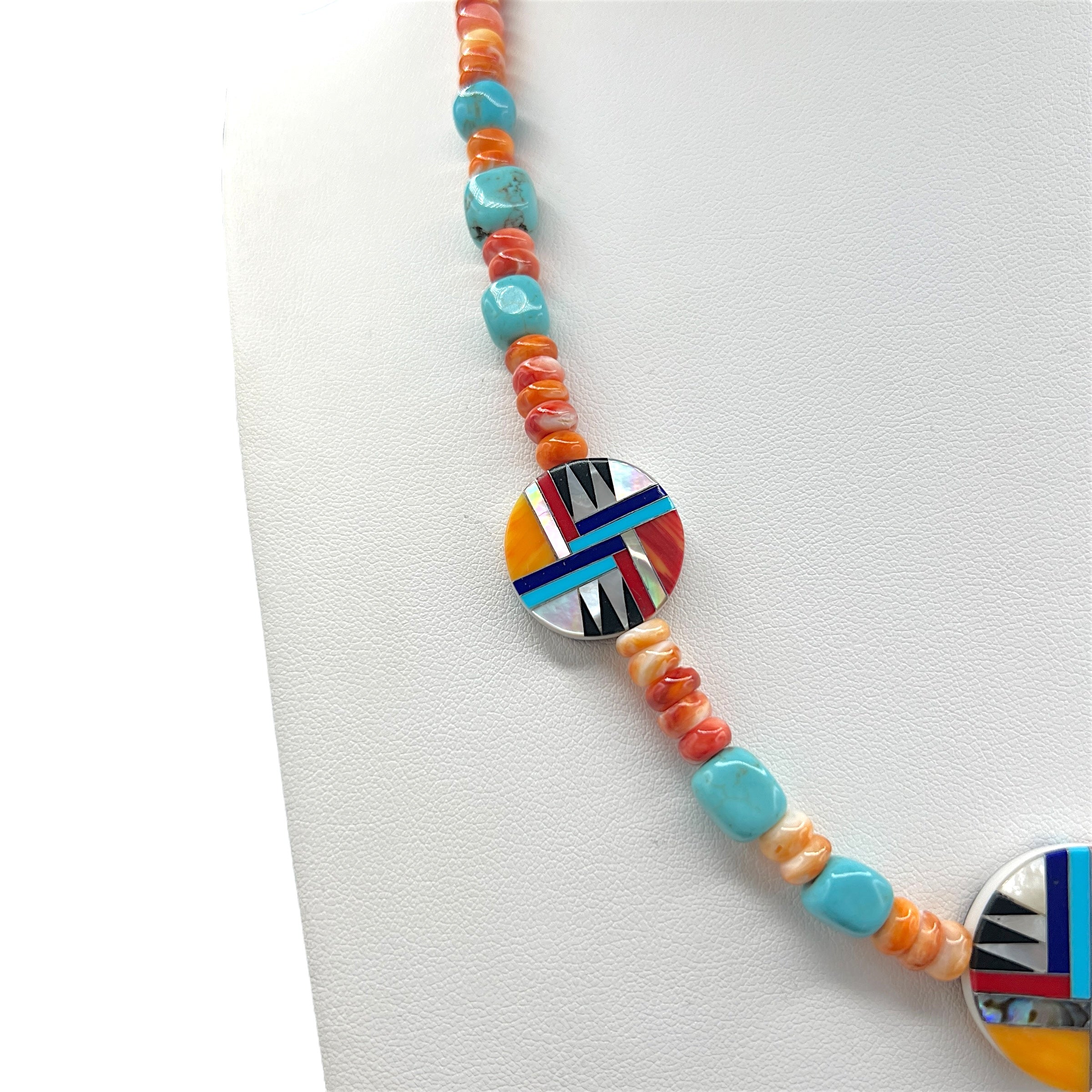 Santo Domingo Inlay Turquoise, Spiny Oyster, and Heishi Necklace