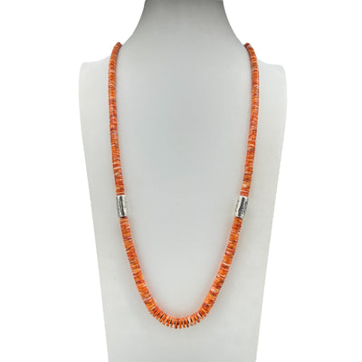 Orange and Red Spiny Oyster, Turquoise, and Silver Kokopelli Necklace Santo Domingo