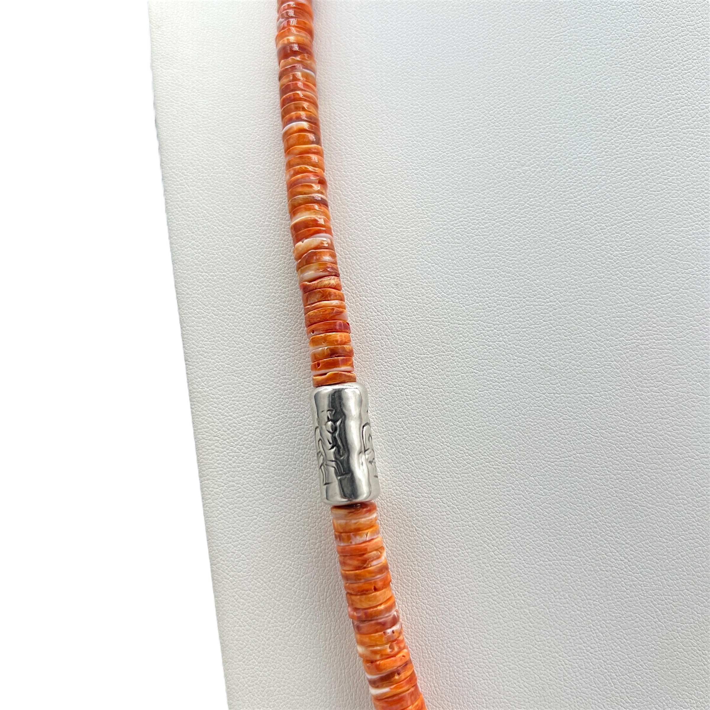 Orange and Red Spiny Oyster, Turquoise, and Silver Kokopelli Necklace Santo Domingo