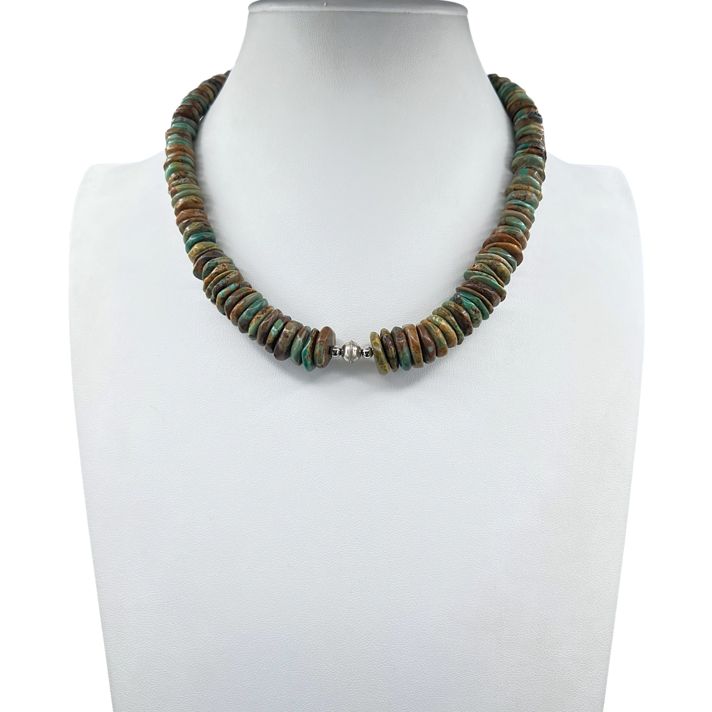 Checker Nevada Green Turquoise and Silver Necklace Santo Domingo