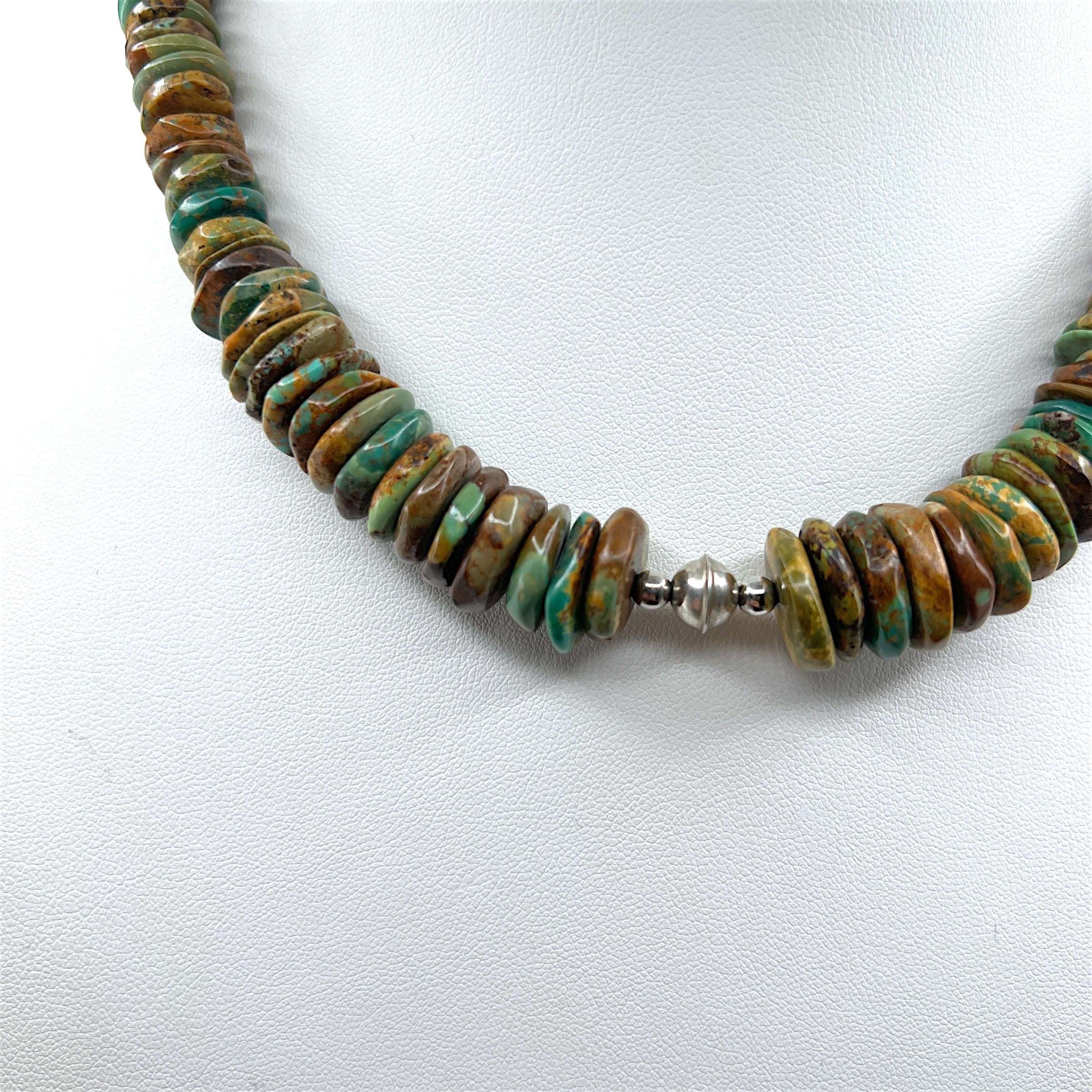 Checker Nevada Green Turquoise and Silver Necklace Santo Domingo