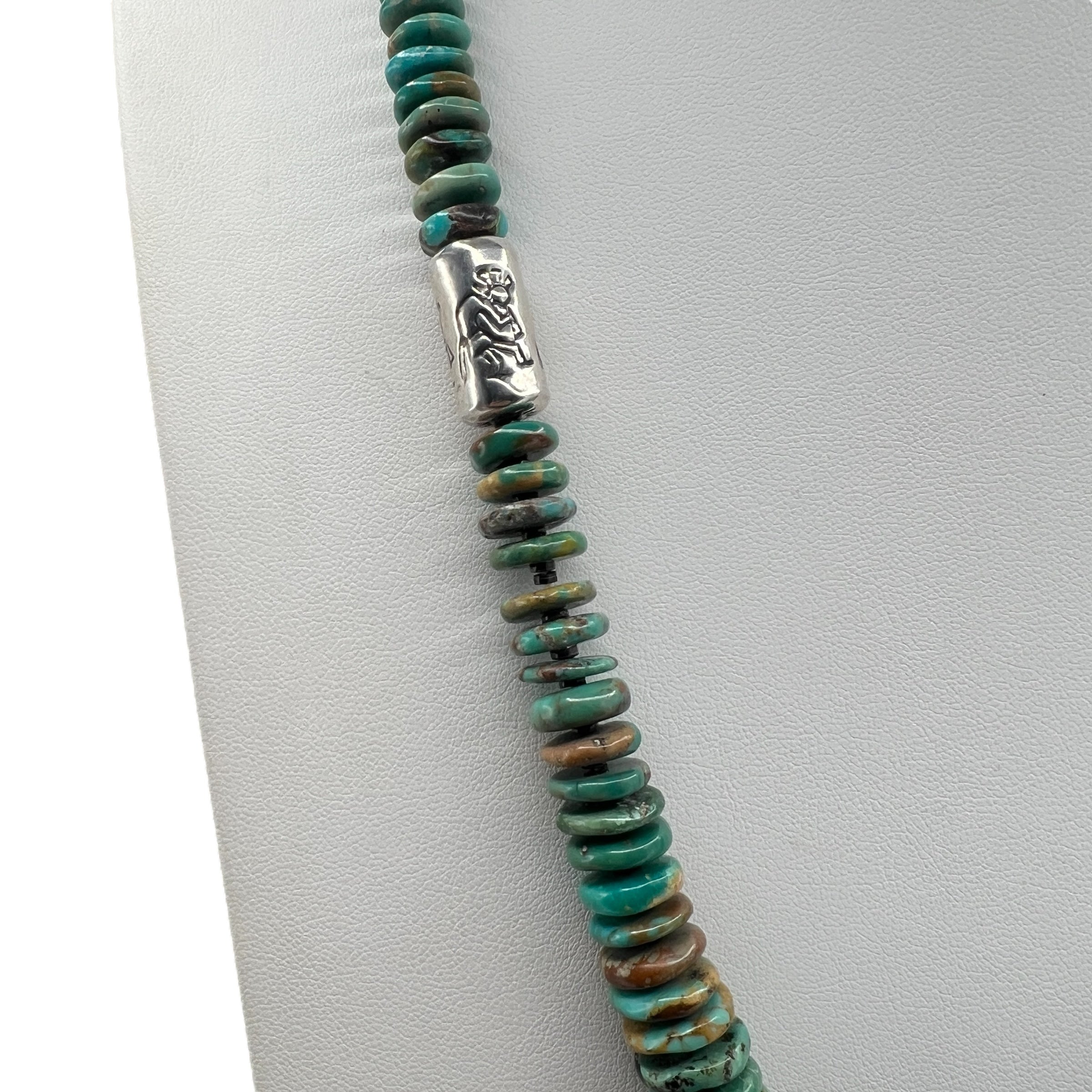 King Manassa Turquoise Necklace with Silver Kokopelli Santo Domingo