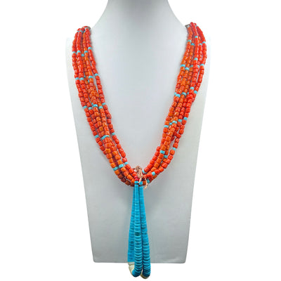 Kingman Turquoise and Orange Ceramic Bead Jacla Santo Domingo